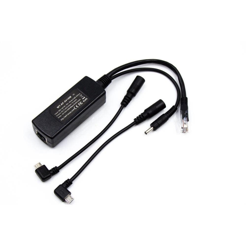 PoE Texas Splitter 802.3af PoE to microUSB Splitter with Gigabit Data on RJ45 Output