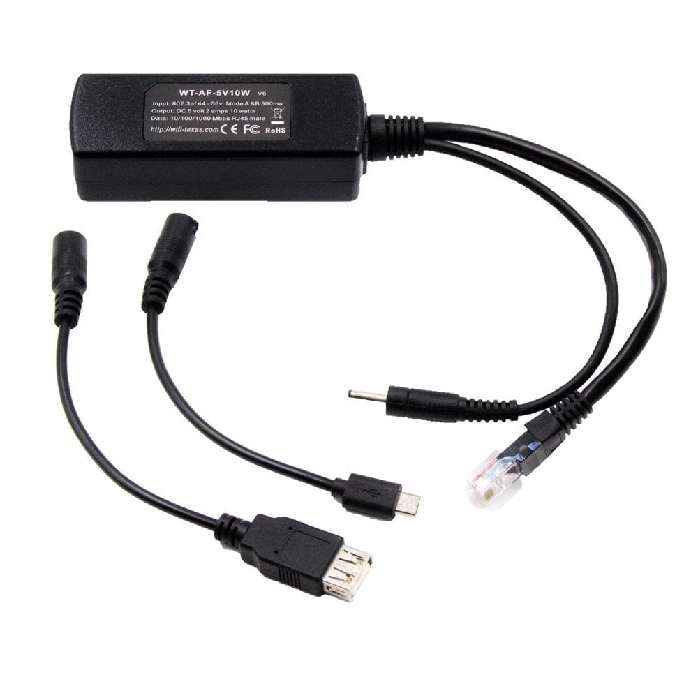 PoE Texas Splitter 802.3af PoE to USB Splitter with Gigabit Data on RJ45 Output