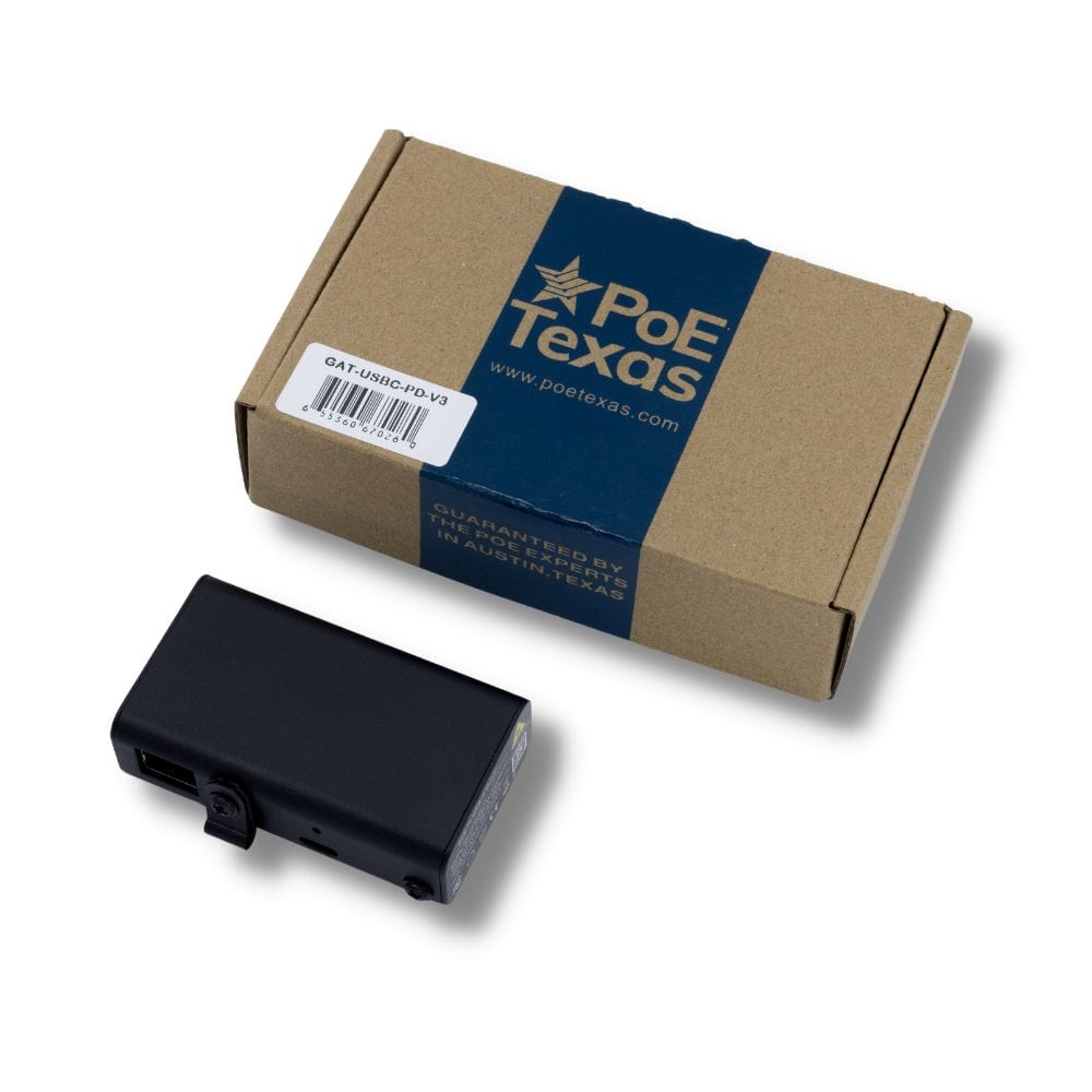POE Texas Splitter New! Gigabit PoE+ (802.3at) to USB-C Power + Data Delivery with 25 Watt Output - USB-C compatible w/ iPad Pro 12.9", Surface Go, Galaxy Tab
