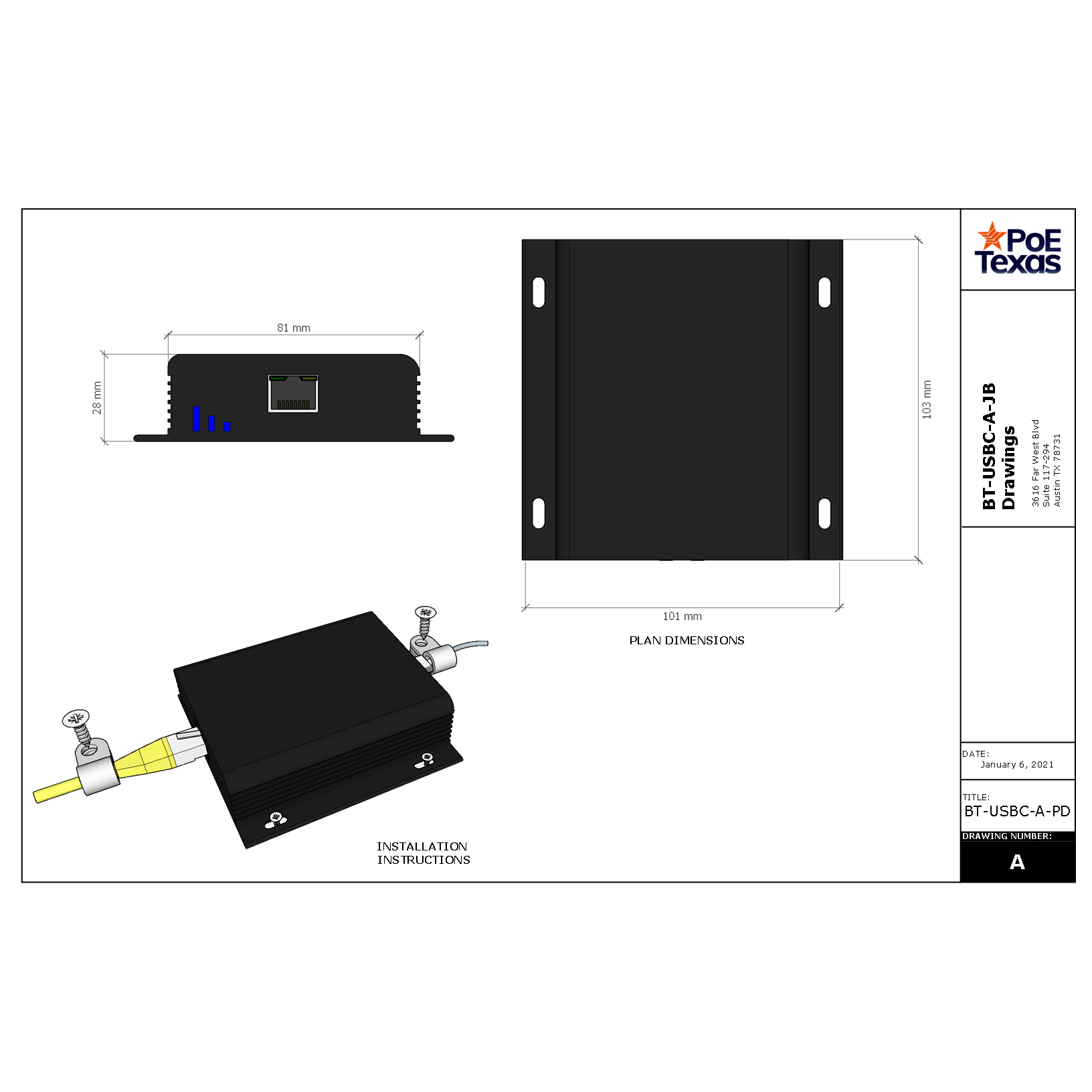 POE Texas Splitter UPOE Powered USB-C Dock for Enterprise and Education