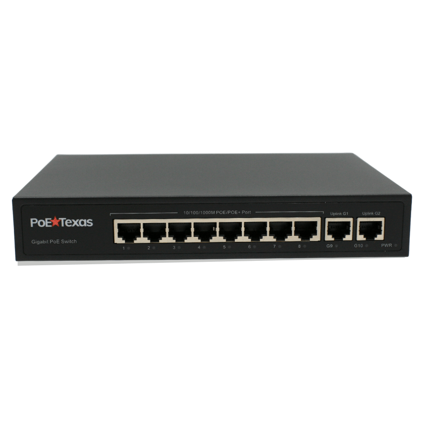 PoE Texas Switch 8-Port Gigabit 802.3af/at PoE Switch for Video, Tablet & Security Applications