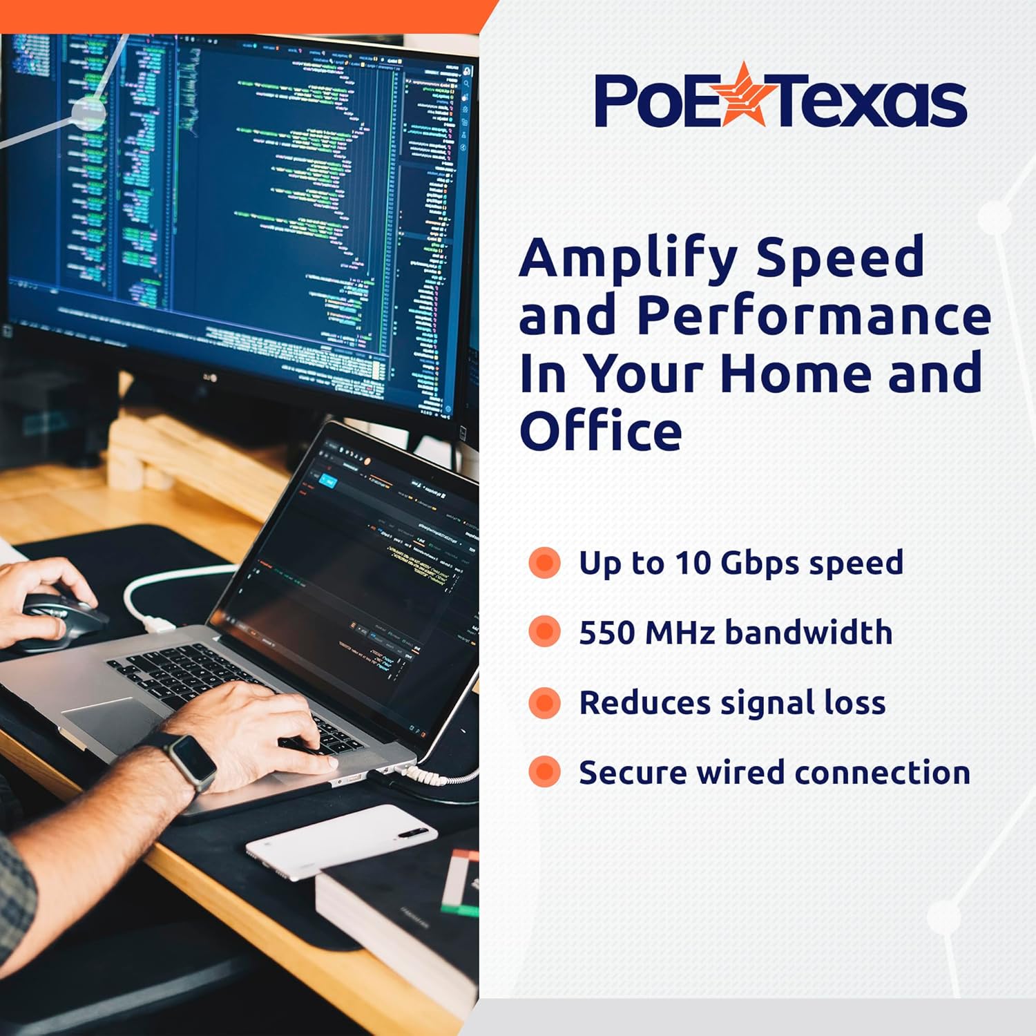 POE Texas Accessories CAT 6 Patch Cable 3 ft in 10 Pack