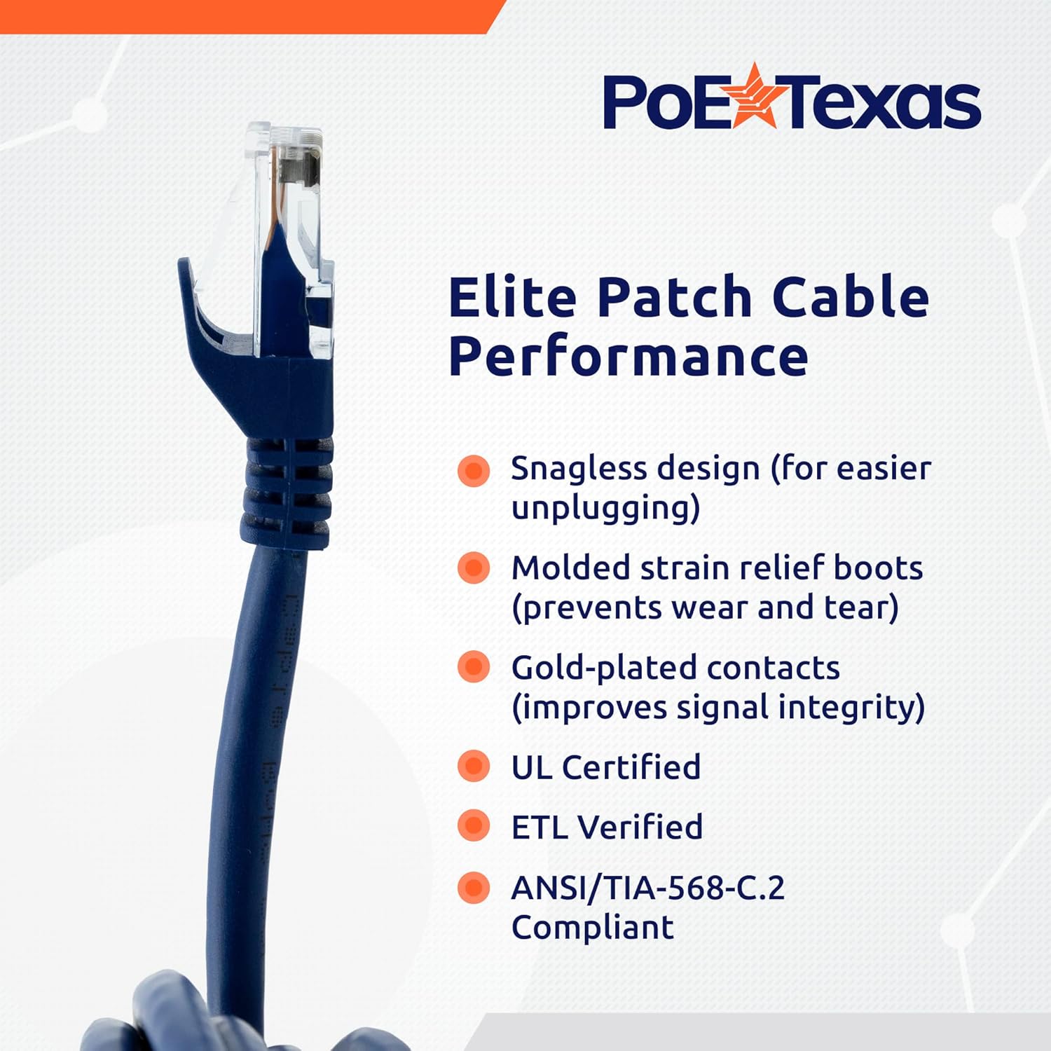 POE Texas Accessories CAT 6 Patch Cable 3 ft in 10 Pack