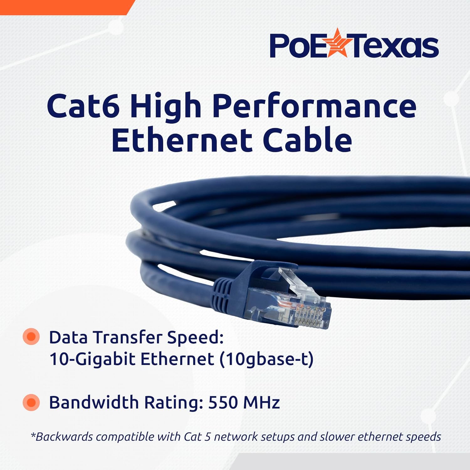POE Texas Accessories CAT 6 Patch Cable 3 ft in 10 Pack