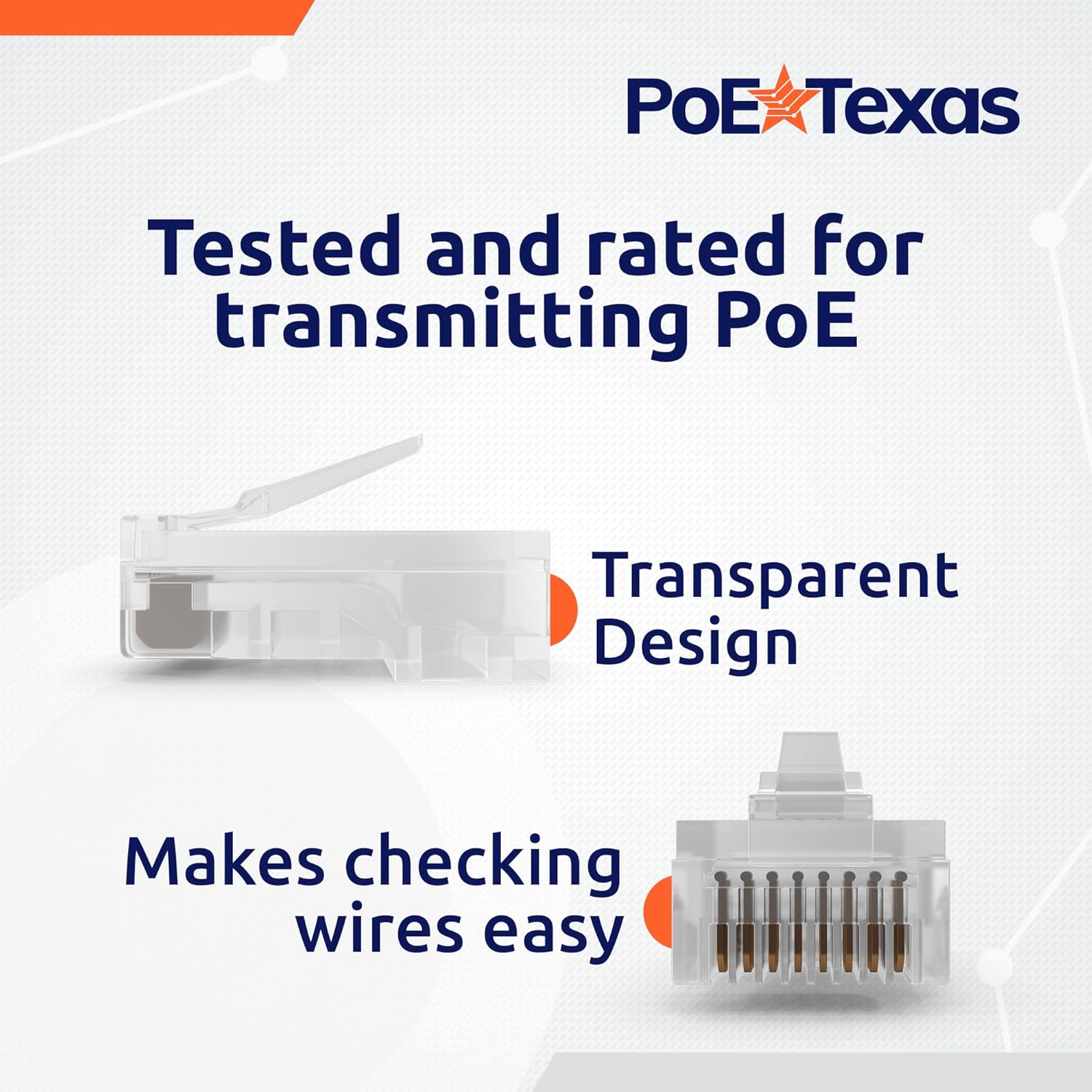 POE Texas Accessories CAT 6 RJ-45 Standard Connector 100 Pack