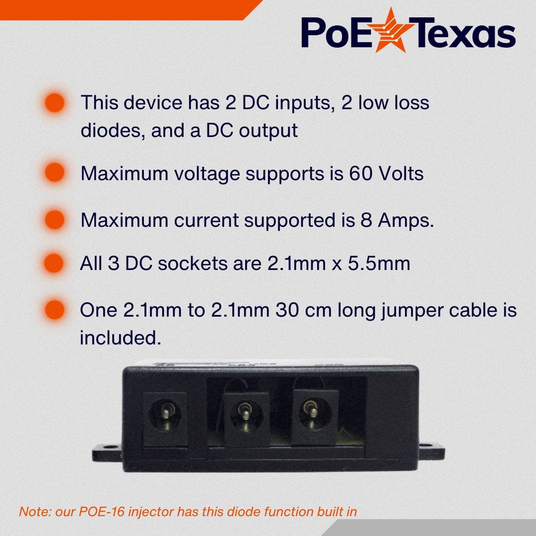 PoE Texas Accessories Dual DC Power Input for Backup Power