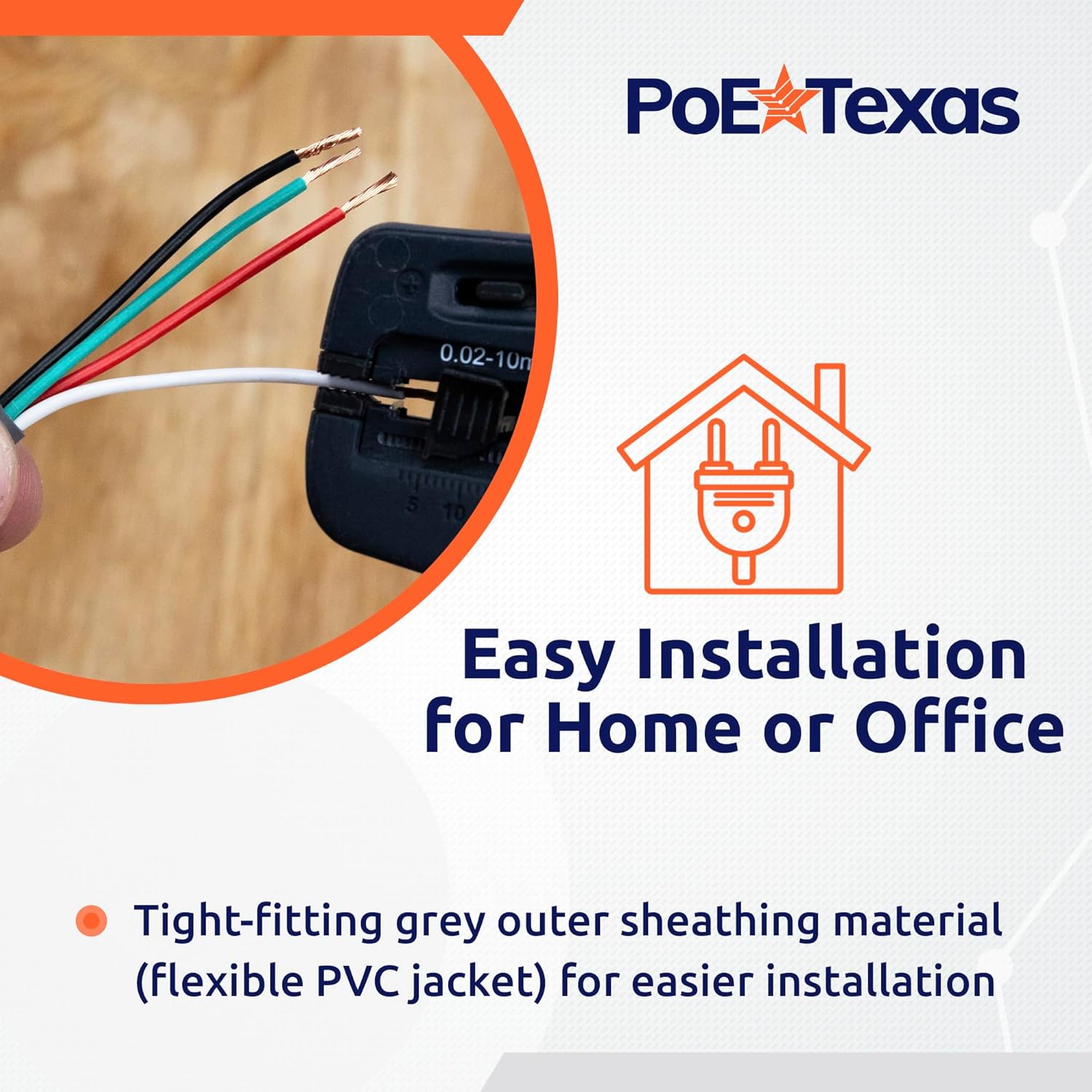 POE Texas Accessories Pre-cut Security/Audio Cable 10ft 18 AWG with 4 cores for low voltage applications