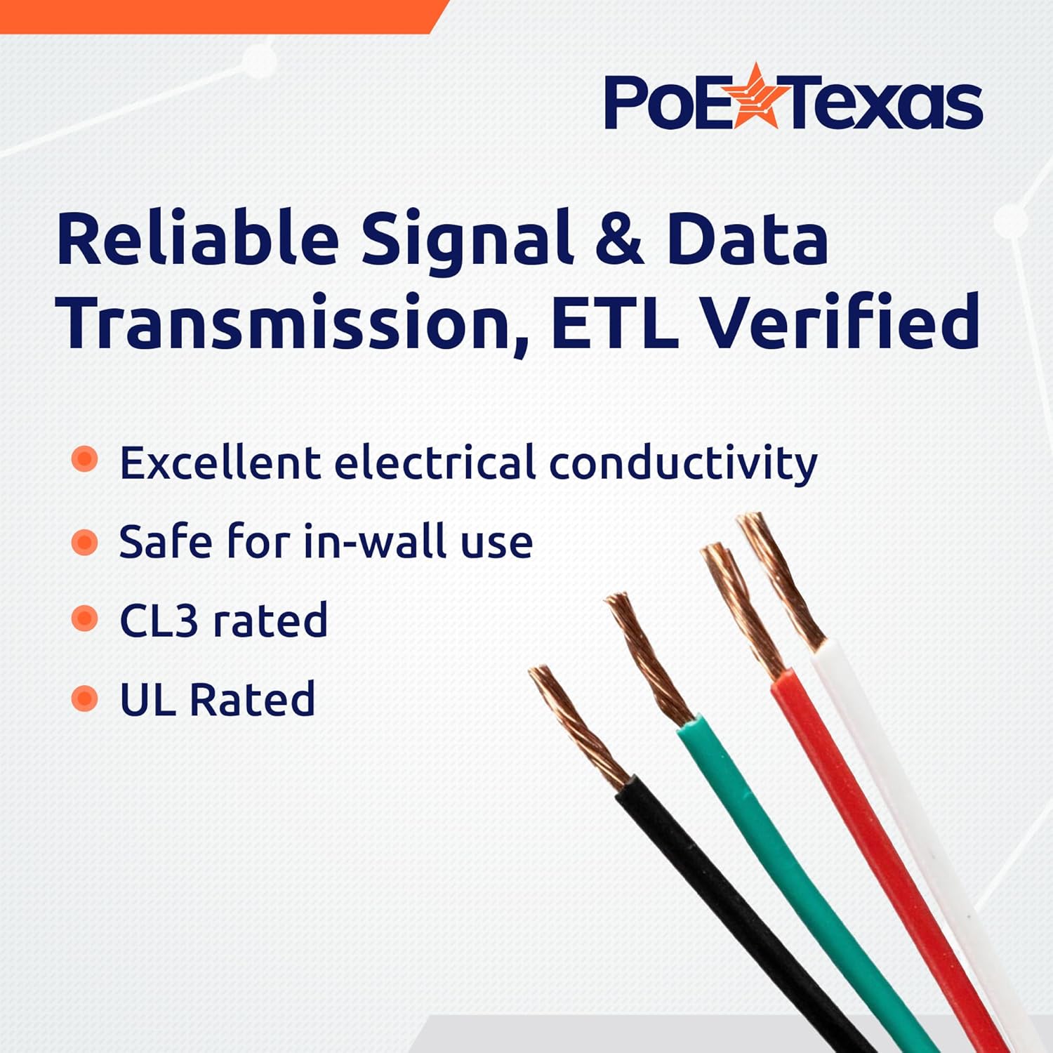 POE Texas Accessories Pre-cut Security/Audio Cable 10ft 18 AWG with 4 cores for low voltage applications