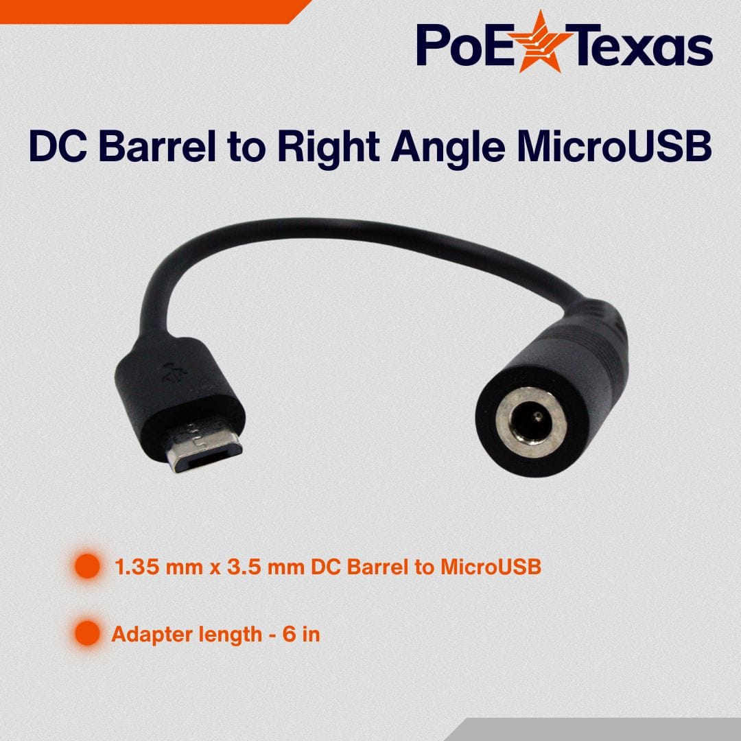 POE Texas Cable 1.35 mm x 3.5 mm DC Barrel to MicroUSB