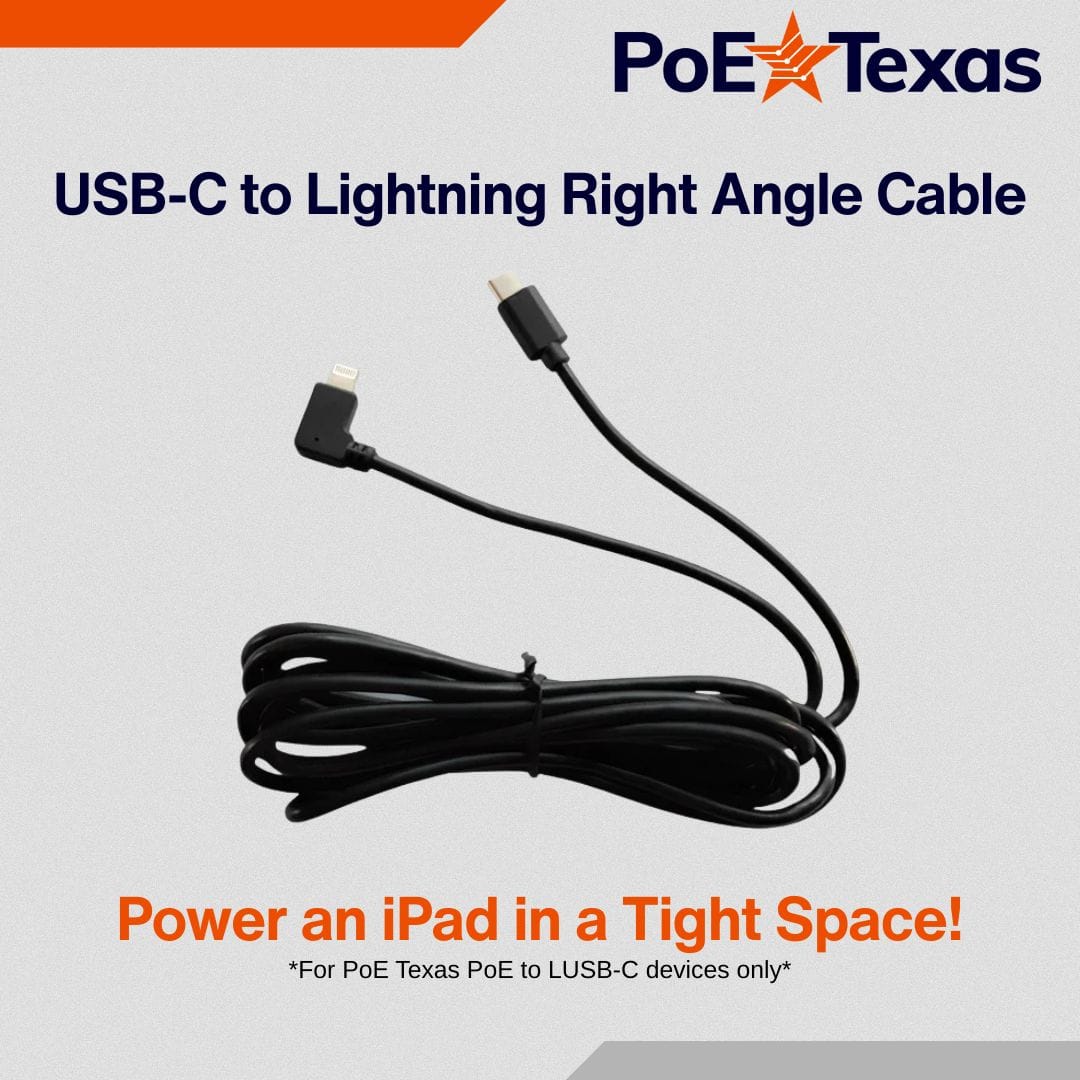 POE Texas Cable USB-C to Lightning Right Angle Cable - 2.5 Meters
