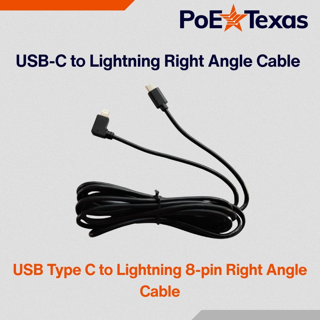 POE Texas Cable USB-C to Lightning Right Angle Cable - 30 Centimeters