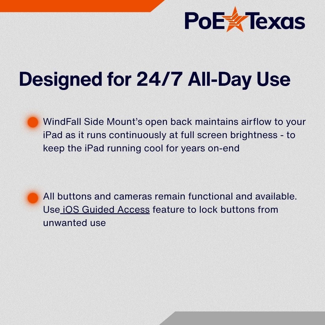 POE Texas For Tablets Heckler Side Mount Secure iPad Enclosure and Display with PoE for Digital Signage, Conference Room Schedulers, and More - Fits 9.7" iPad Air, iPad Pro and iPad - PoE Included