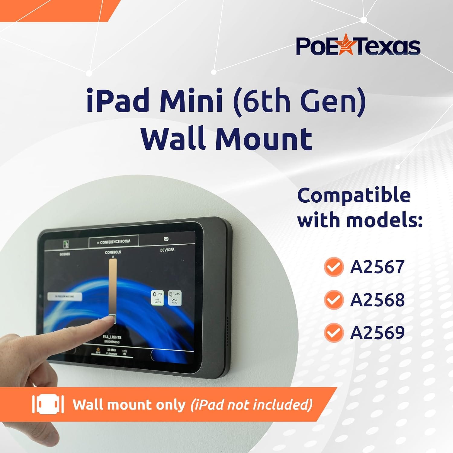 PoE Texas For Tablets iPad Mini 6 Wall Mount | Black Aluminum Surface Mount - including free DASH scheduler app download