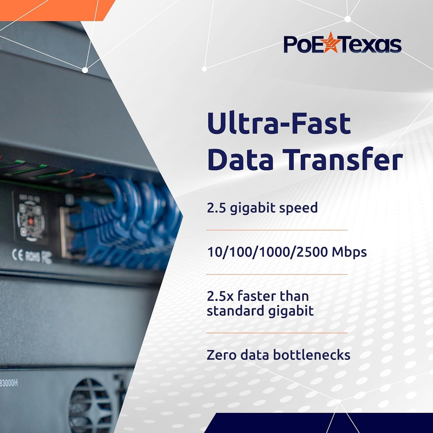PoE Texas Injector 12 Port 2.5 Gigabit PoE++ Injector with a 53 Volt 1200 Watt Power Supply