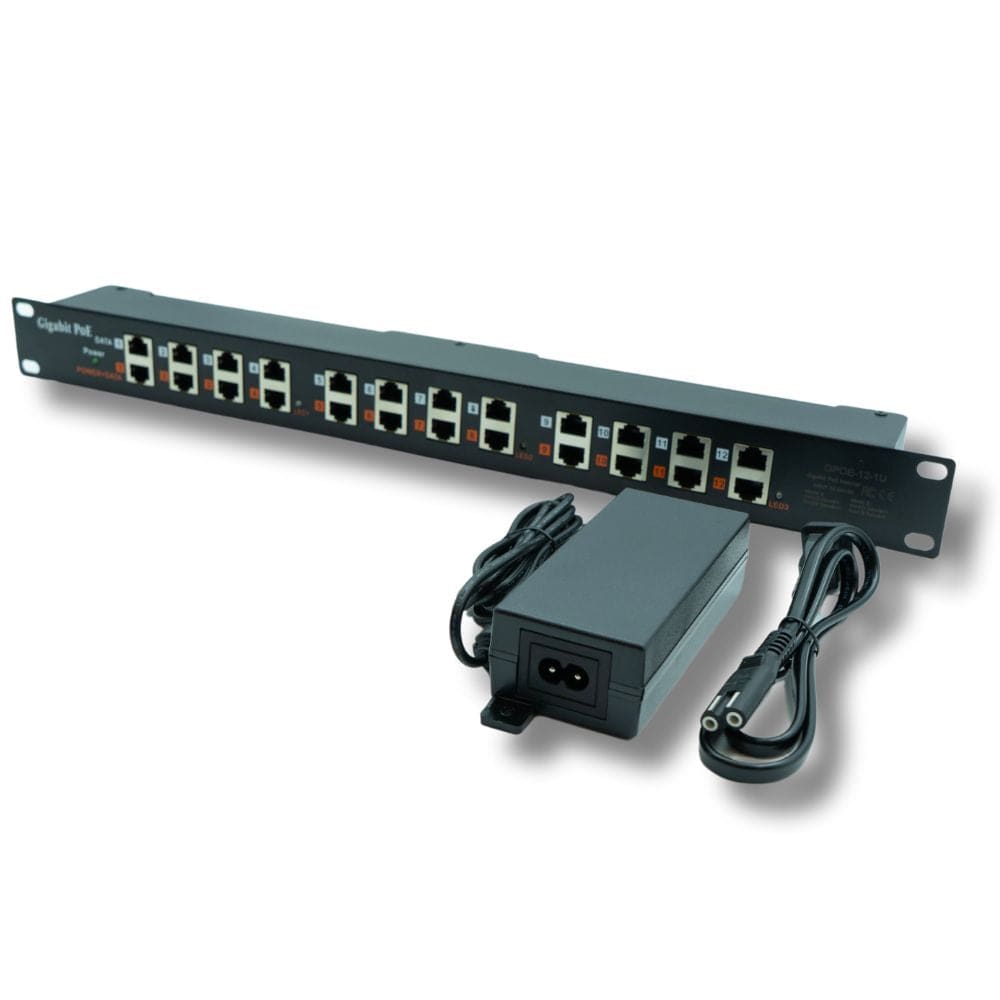 PoE Texas Injector 12 Port Gigabit PoE Injector, Mode A/B, Rack Mount with 48V 60W Power Supply