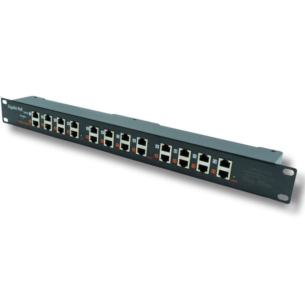 PoE Texas Injector 12 Port Gigabit PoE Injector, Mode A/B, Rack Mount with 48V 60W Power Supply
