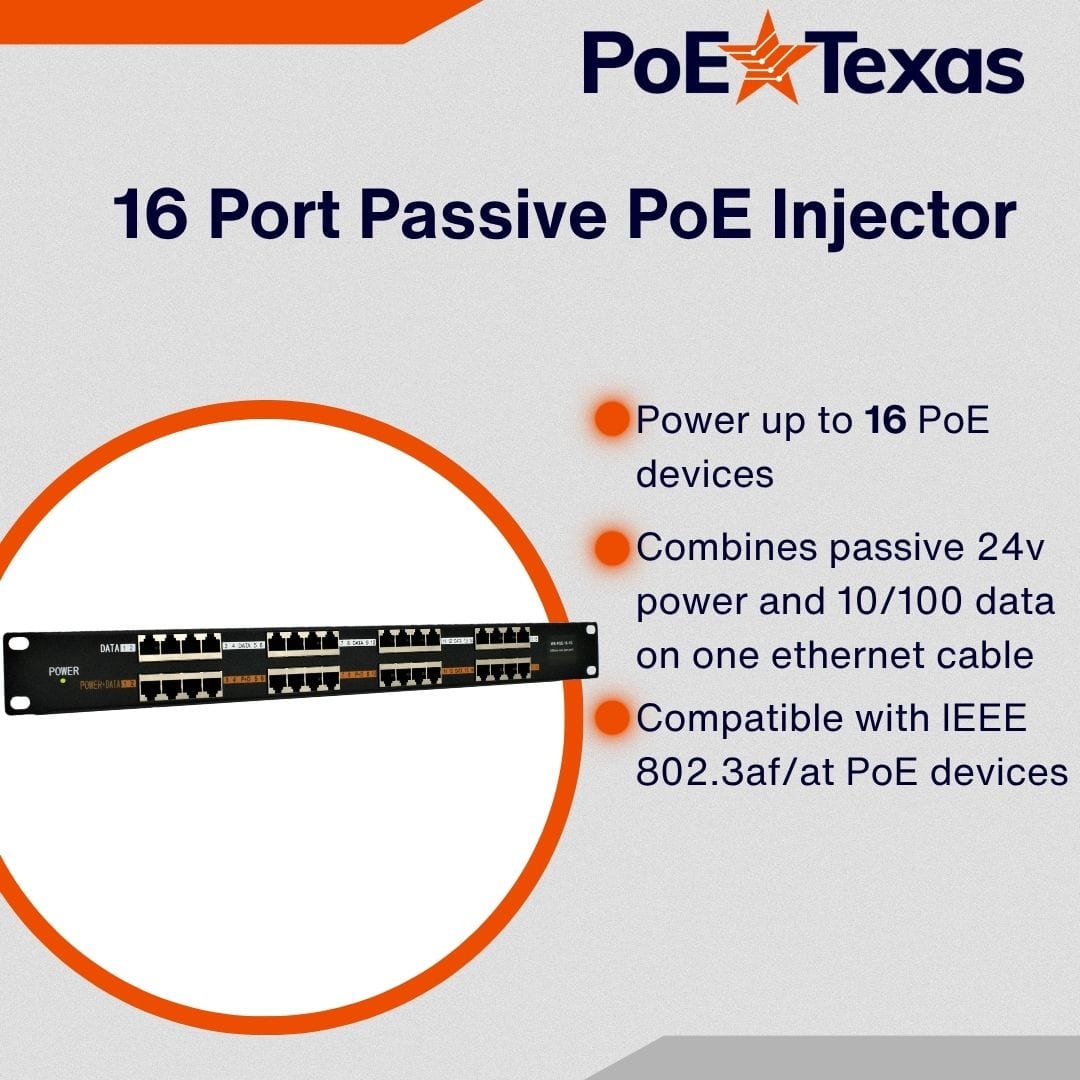 PoE Texas Injector 16-Port 10/100, Mode B, Rack Mount Injector without Power Supply