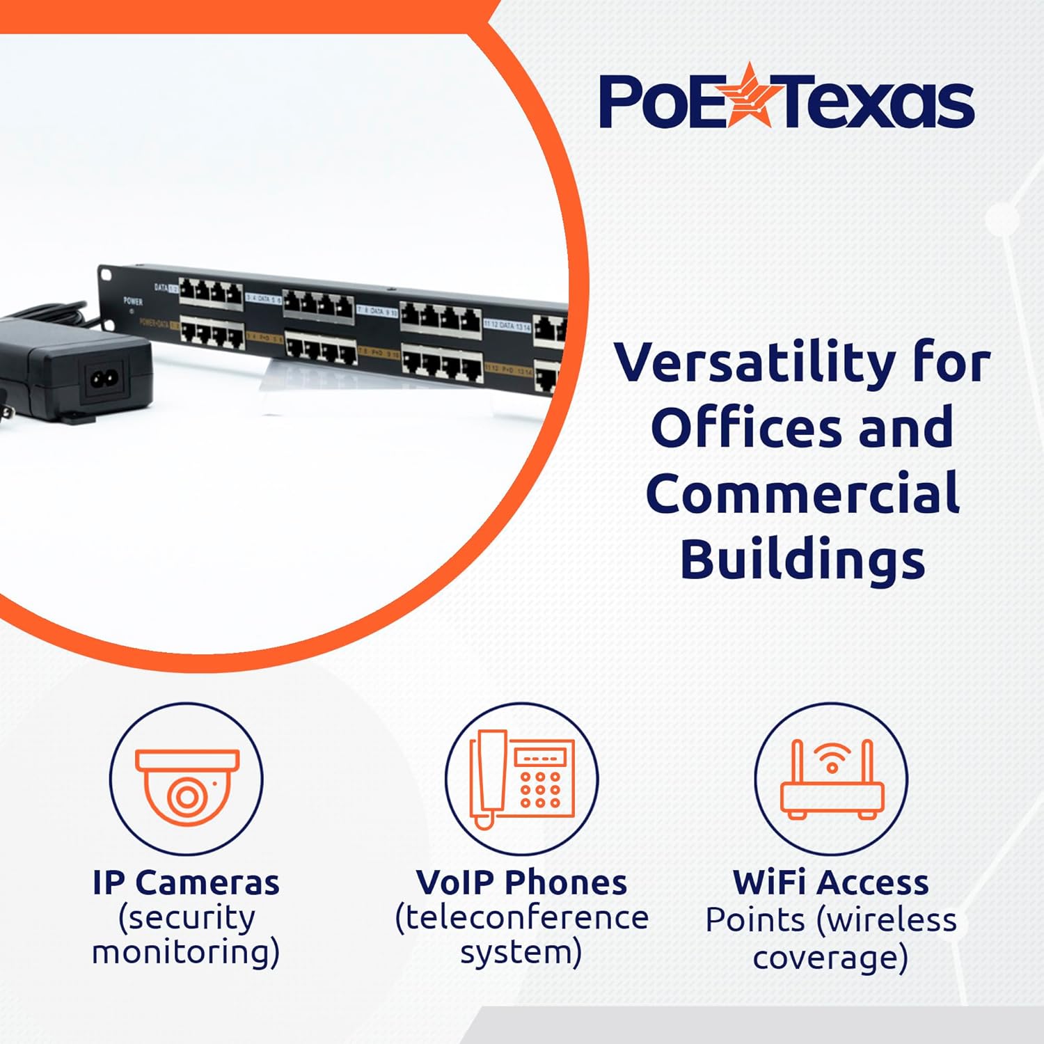 PoE Texas Injector 16-Port 10/100, Mode B, Rack Mount PoE Injector with 48 Volt 120 Watt Power Supply