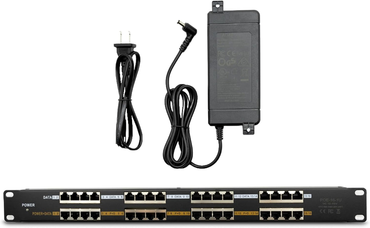 16-Port 10/100, Mode B, Rack Mount PoE Injector with 48 Volt 120 Watt ...