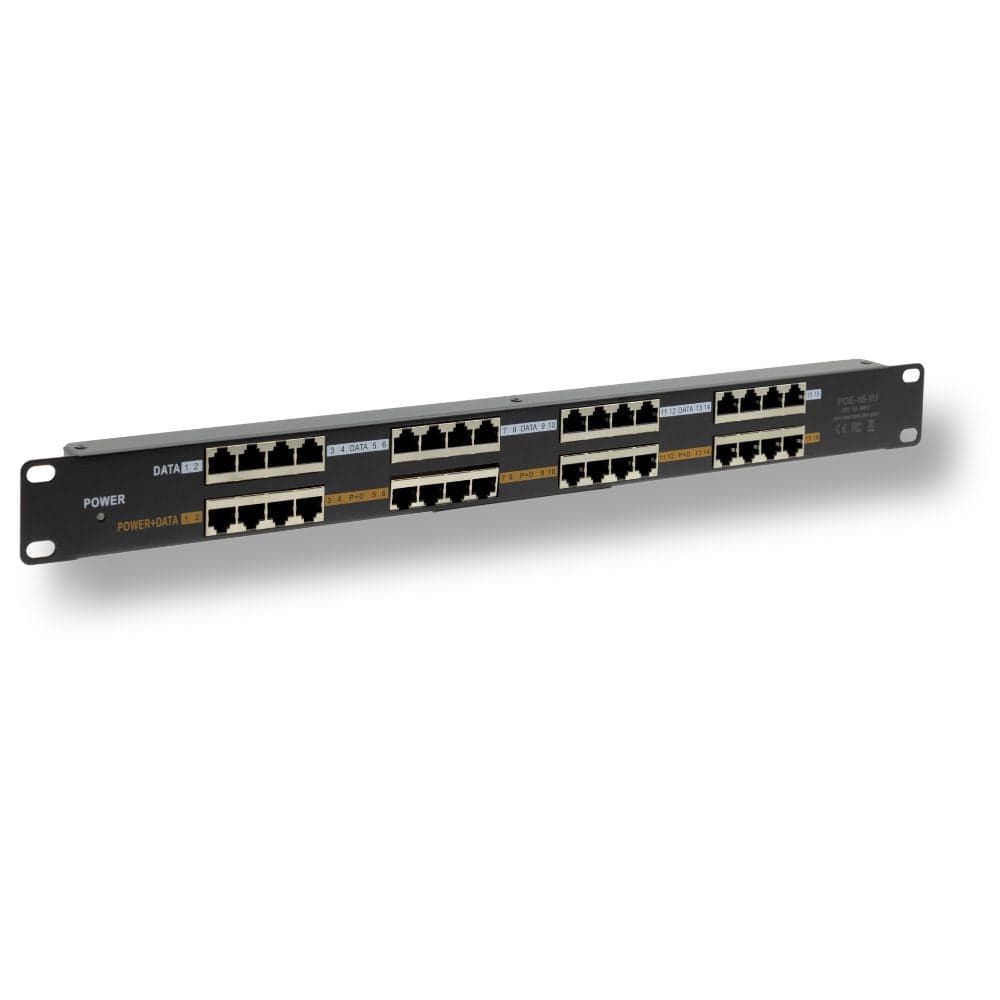 PoE Texas Injector 16-Port 10/100, Mode B, Rack Mount PoE Injector with 48 Volt 120 Watt Power Supply
