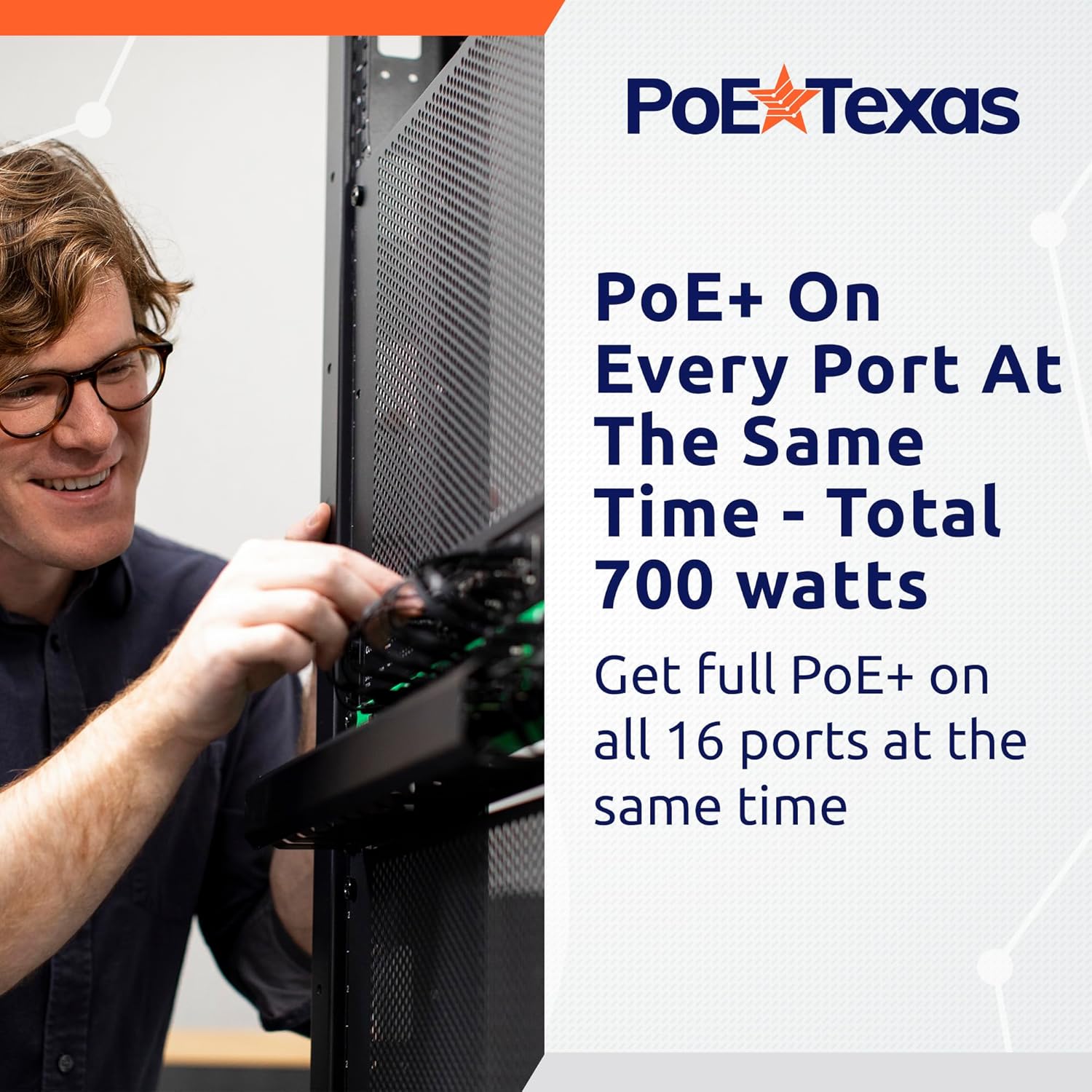 PoE Texas Injector 16 Port Active PoE Injector with 48 Volt 700 Watt Power Supply