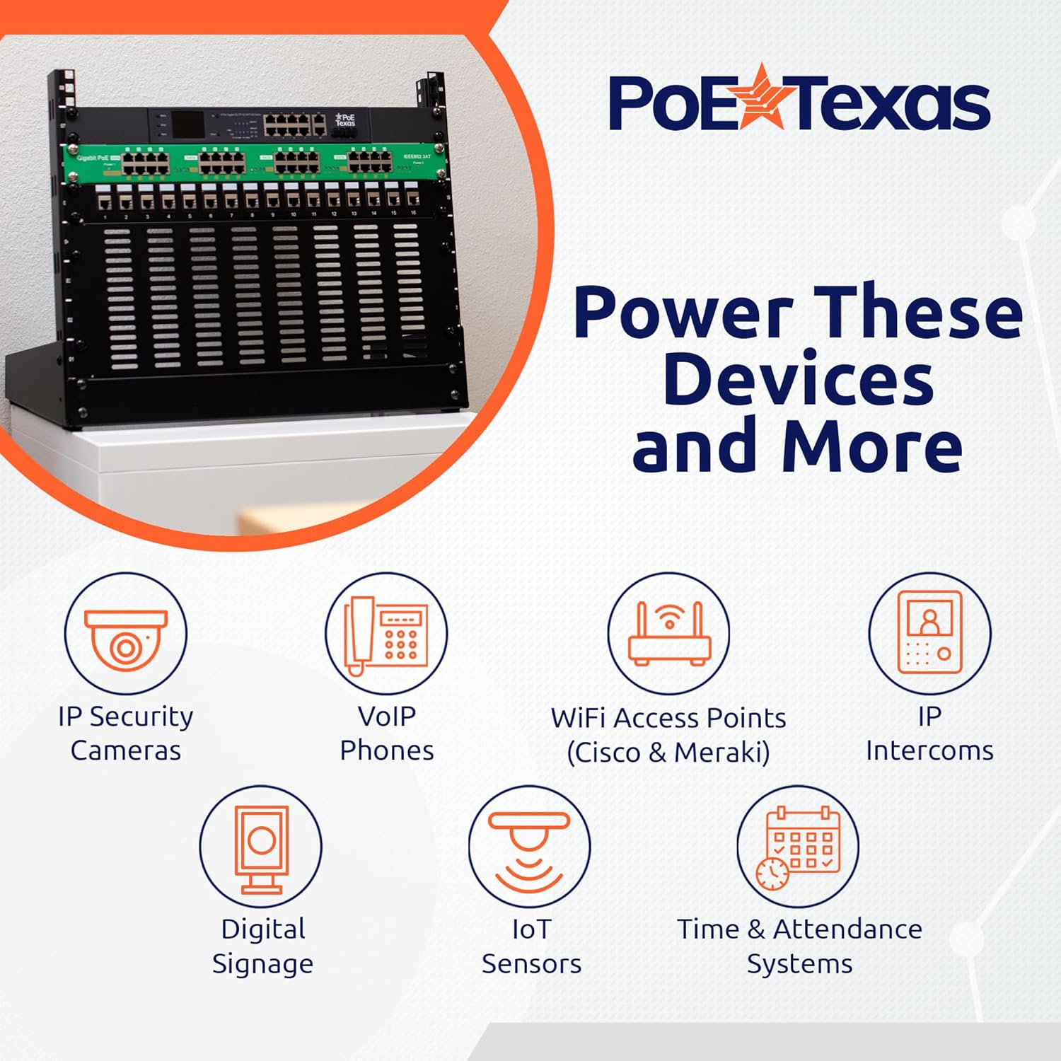 PoE Texas Injector 16 Port Gigabit 802.3at On-Demand PoE Injector with 56V240W Power Supply