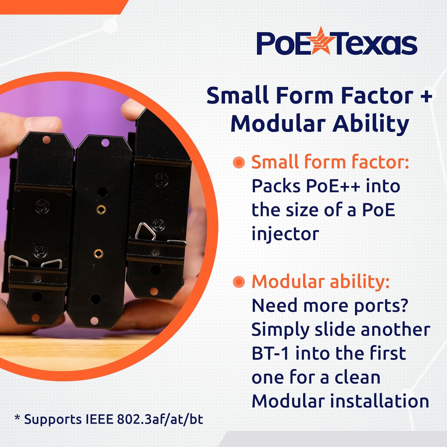 PoE Texas Injector 2.5 Gigabit PoE++ (802.3bt) 6-port Injector Kit with 48 Volt 480 Watt Output with Power Supply