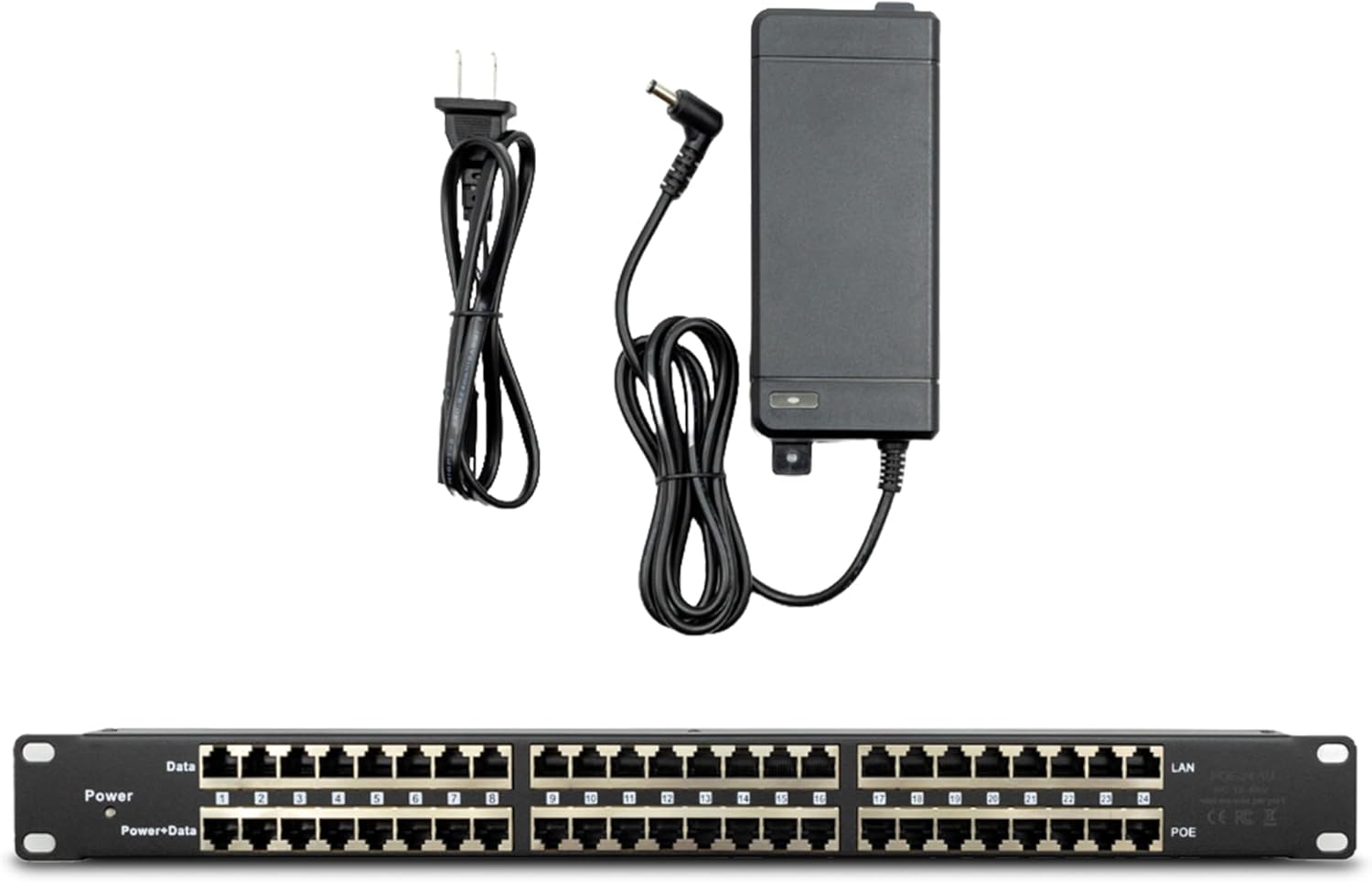 PoE Texas Injector 24-Port 10/100, Mode B, Rack Mount PoE Injector with 48 Volt 120 Watt Power Supply