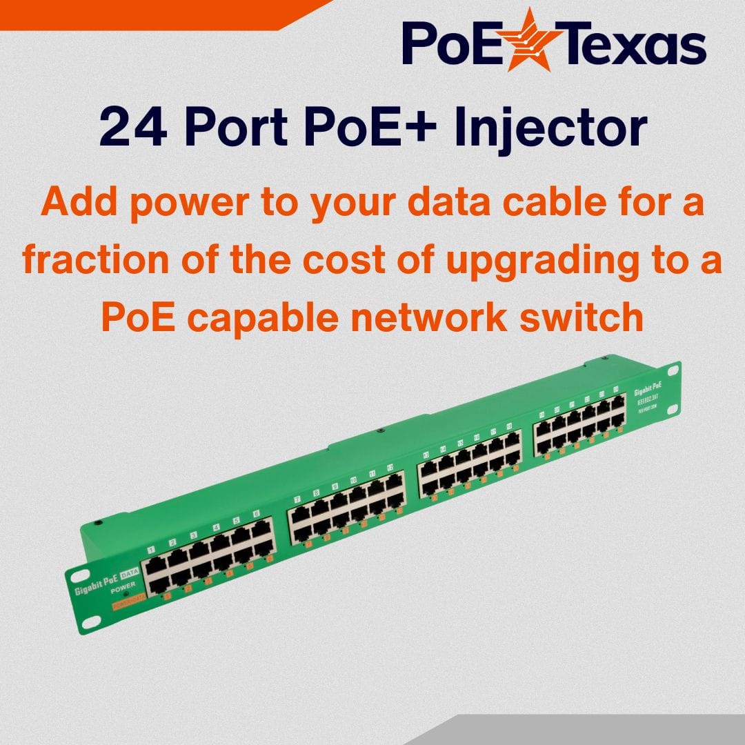 PoE Texas Injector 24 Port Active PoE Injector for High Powered Devices