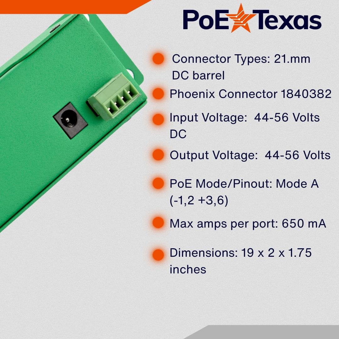 PoE Texas Injector 24 Port Active PoE Injector for High Powered Devices