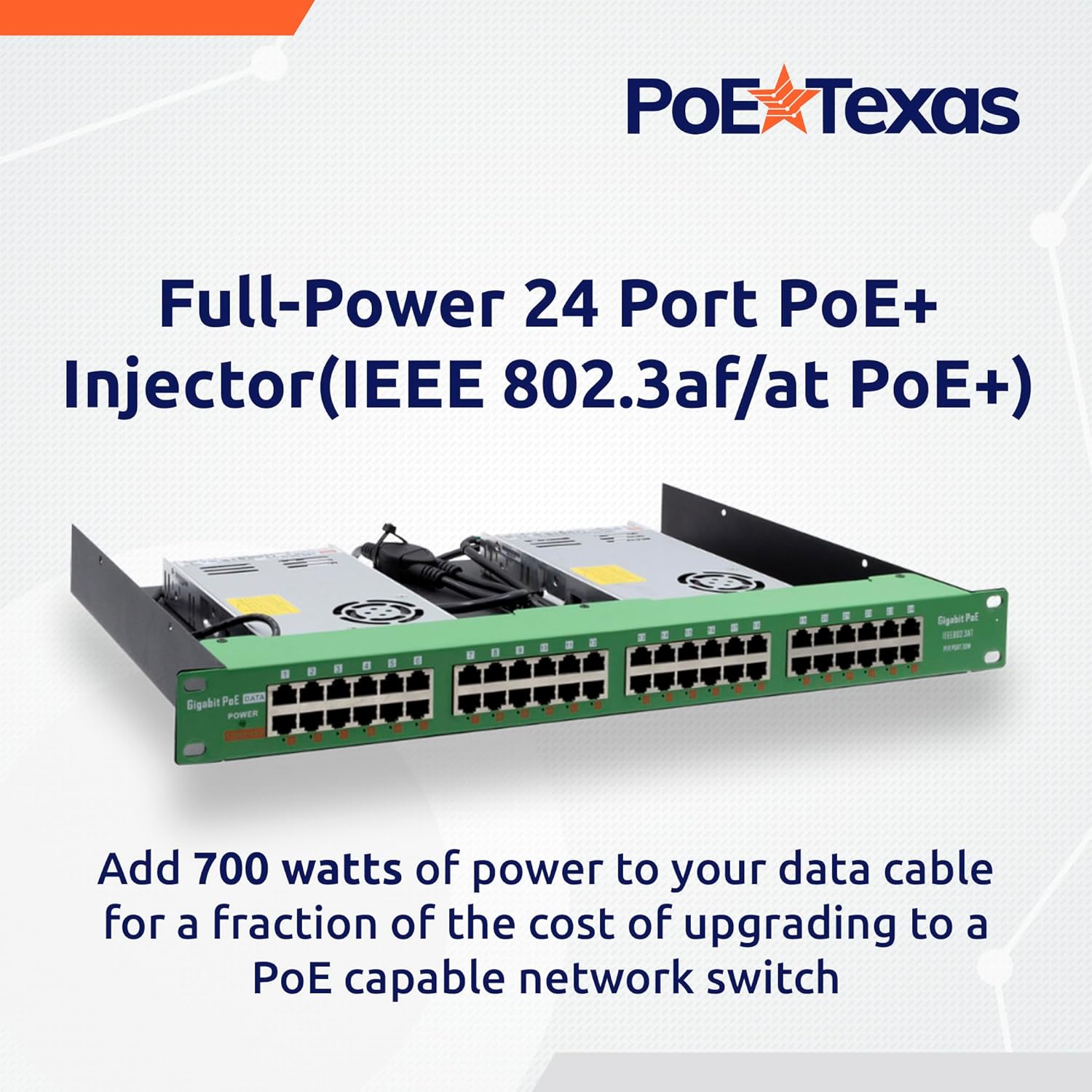 PoE Texas Injector 24 Port Active PoE Injector with 48 Volt Output and 700 Watt Budget