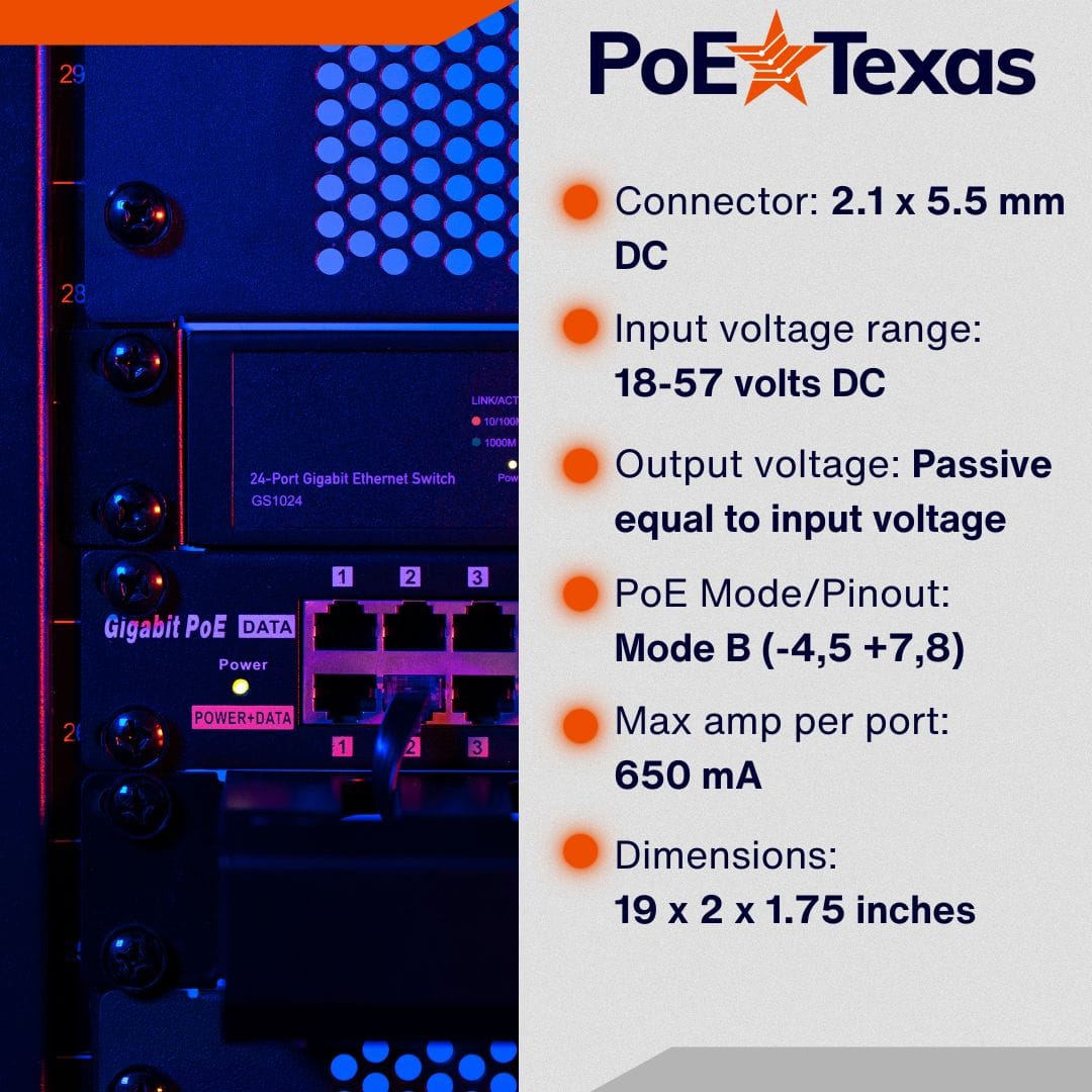 POE Texas Injector 24-Port Gigabit Rack Mount Injector