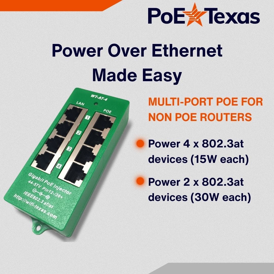PoE Texas Injector 4-Port Active Gigabit Mode A PoE Injector