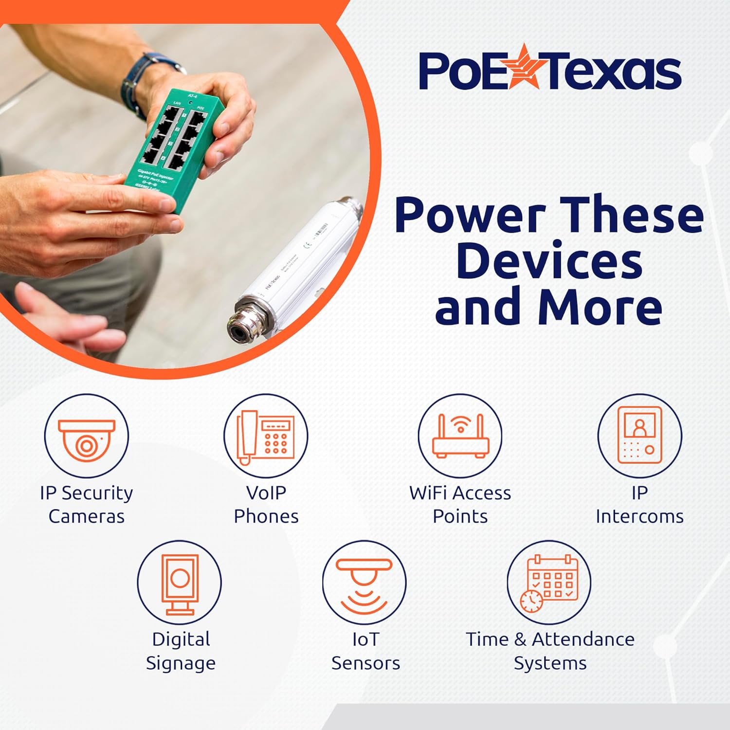 PoE Texas Injector 4 Port Active Gigabit Mode A PoE Injector with 48 Volt 60 Watt Power Supply