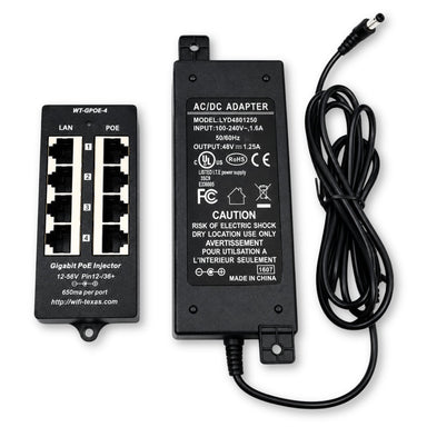 PoE Texas Injector 4 Port Gigabit Mode A PoE Injector with 48 Volt 60 Watt Power Supply
