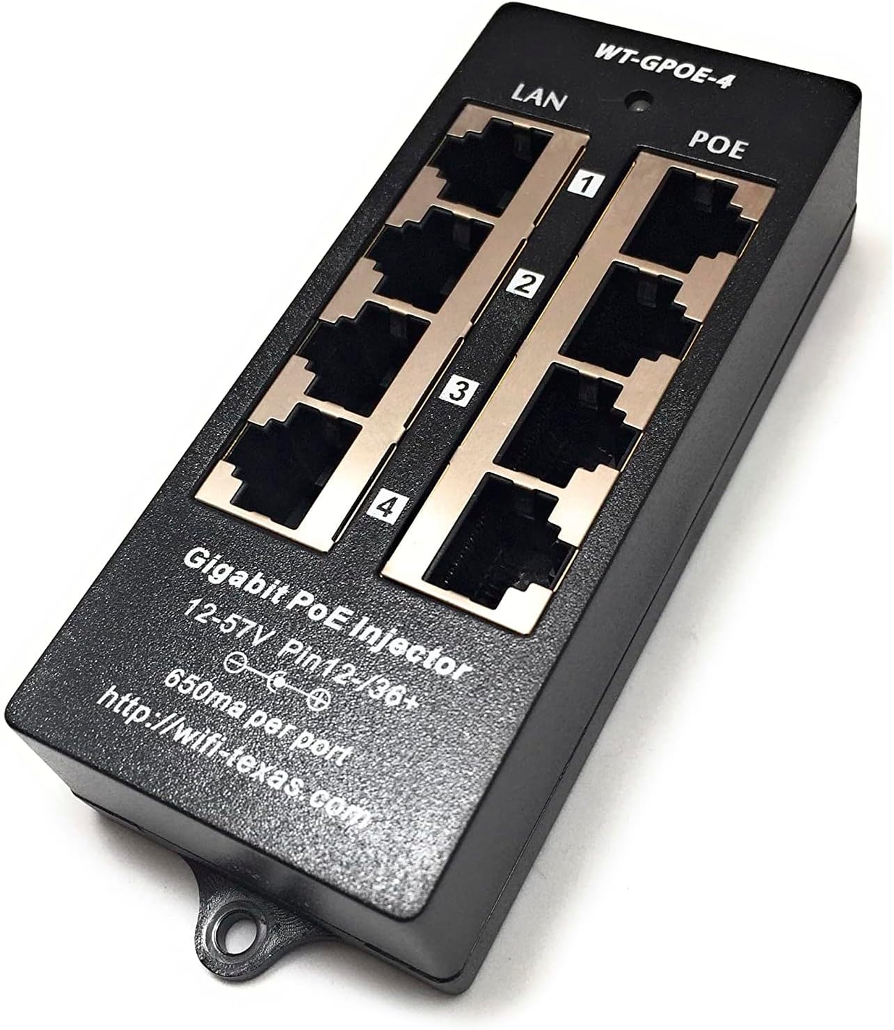 PoE Texas Injector 4-Port Gigabit Mode A PoE Injector without Power Supply