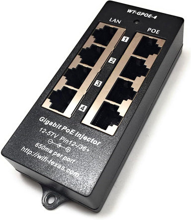 PoE Texas Injector 4-Port Gigabit Mode A PoE Injector without Power Supply