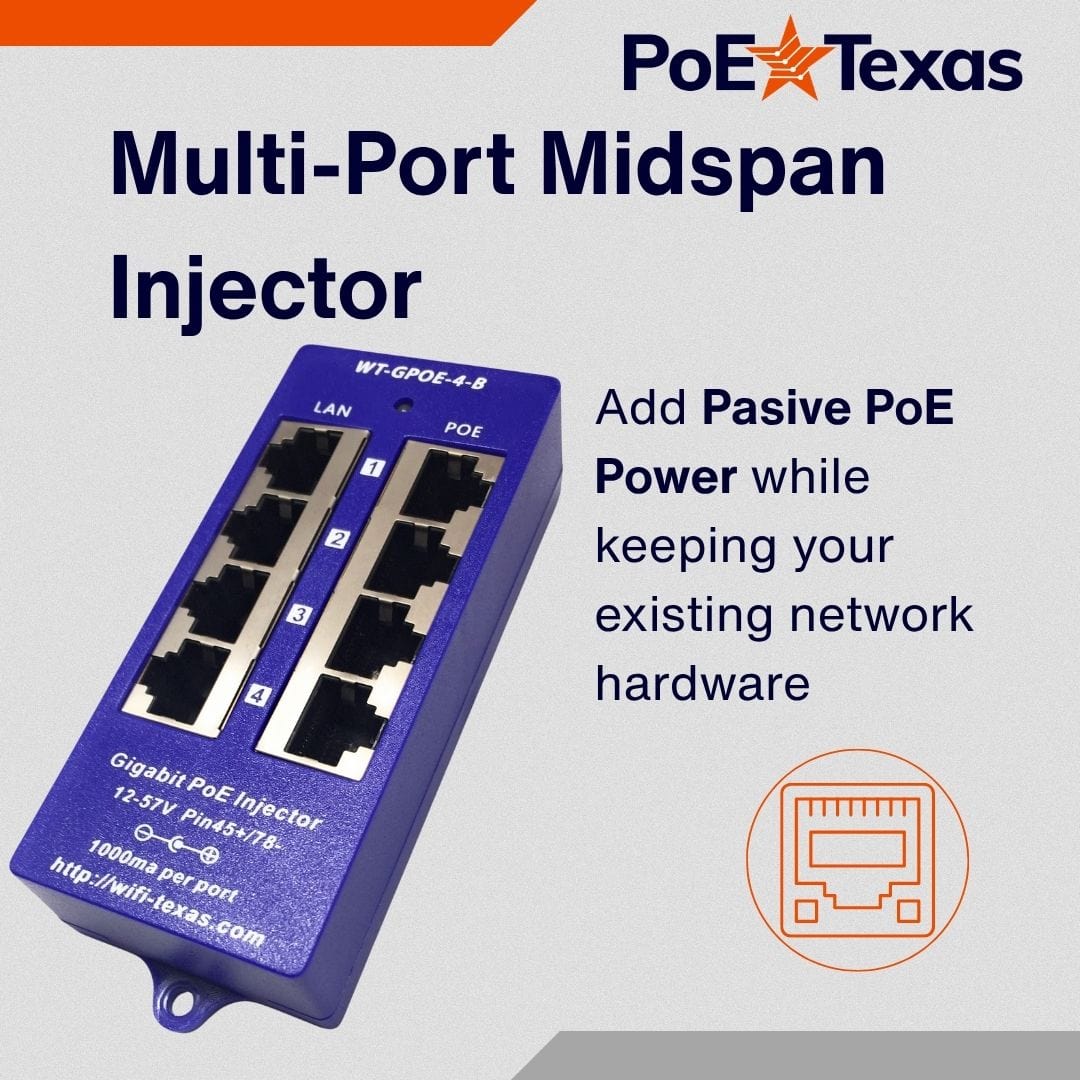 PoE Texas Injector 4 Port Gigabit Mode B PoE Injector