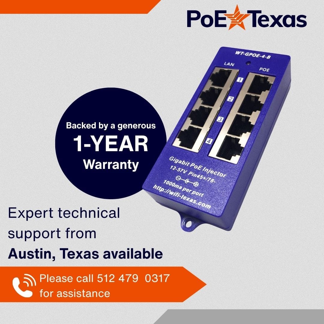 PoE Texas Injector 4 Port Gigabit Mode B PoE Injector