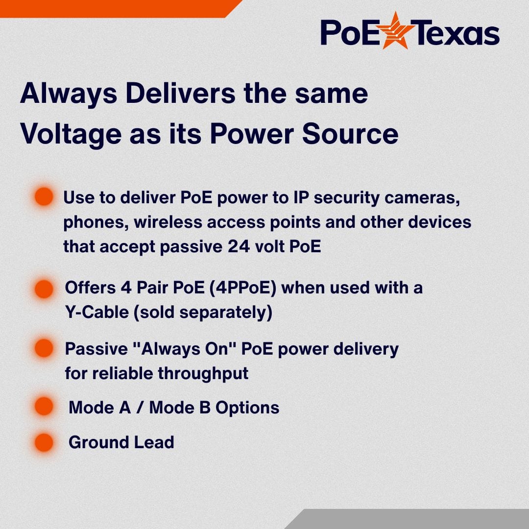 PoE Texas Injector 6 Port Gigabit, Mode A/B PoE Injector with 48V 120W Power Supply