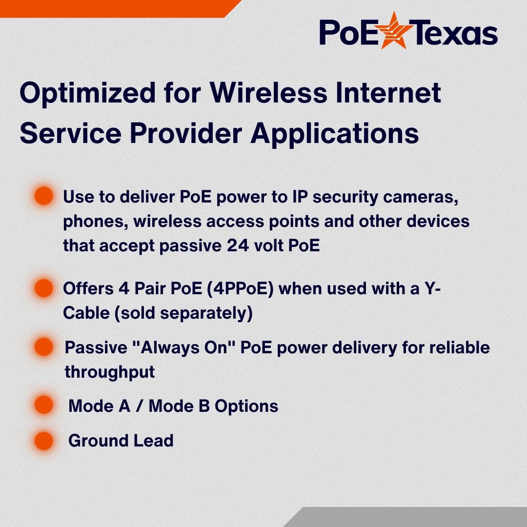 PoE Texas Injector 6-Port Gigabit PoE Injector with 24 Volt 120 Watt Power Supply