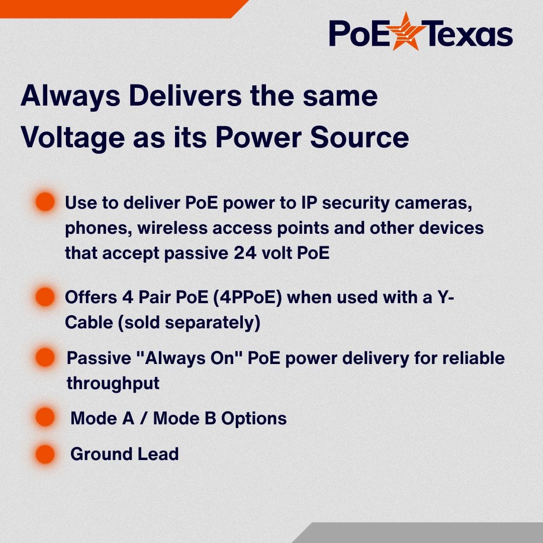 PoE Texas Injector 6 Port Gigabit PoE Injector with 48 Volt 30 Watt Power Supply