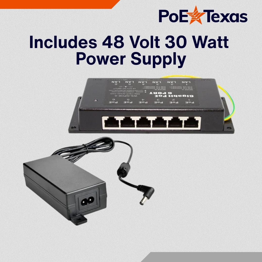 PoE Texas Injector 6 Port Gigabit PoE Injector with 48 Volt 30 Watt Power Supply