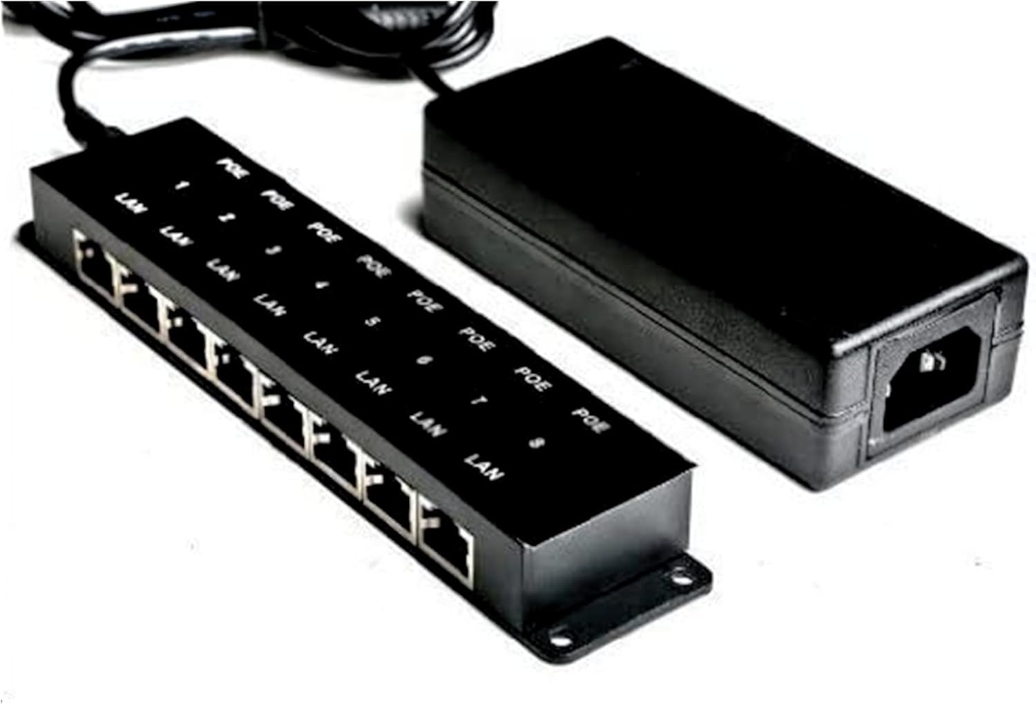 PoE Texas Injector 8-Port 10/100, Mode B PoE Injector with 24 Volt 60 Watt Power Supply