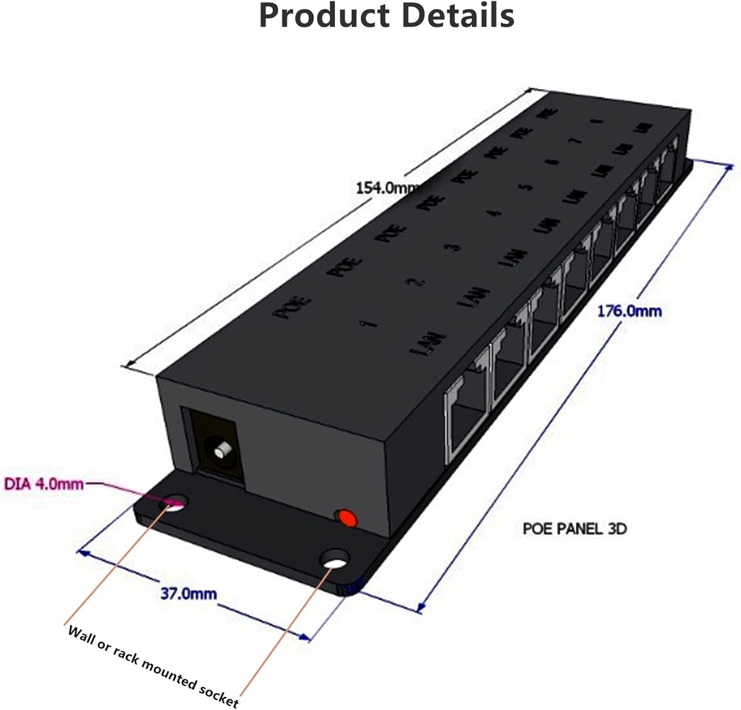 PoE Texas Injector 8-Port 10/100, Mode B PoE Injector with 24 Volt 60 Watt Power Supply