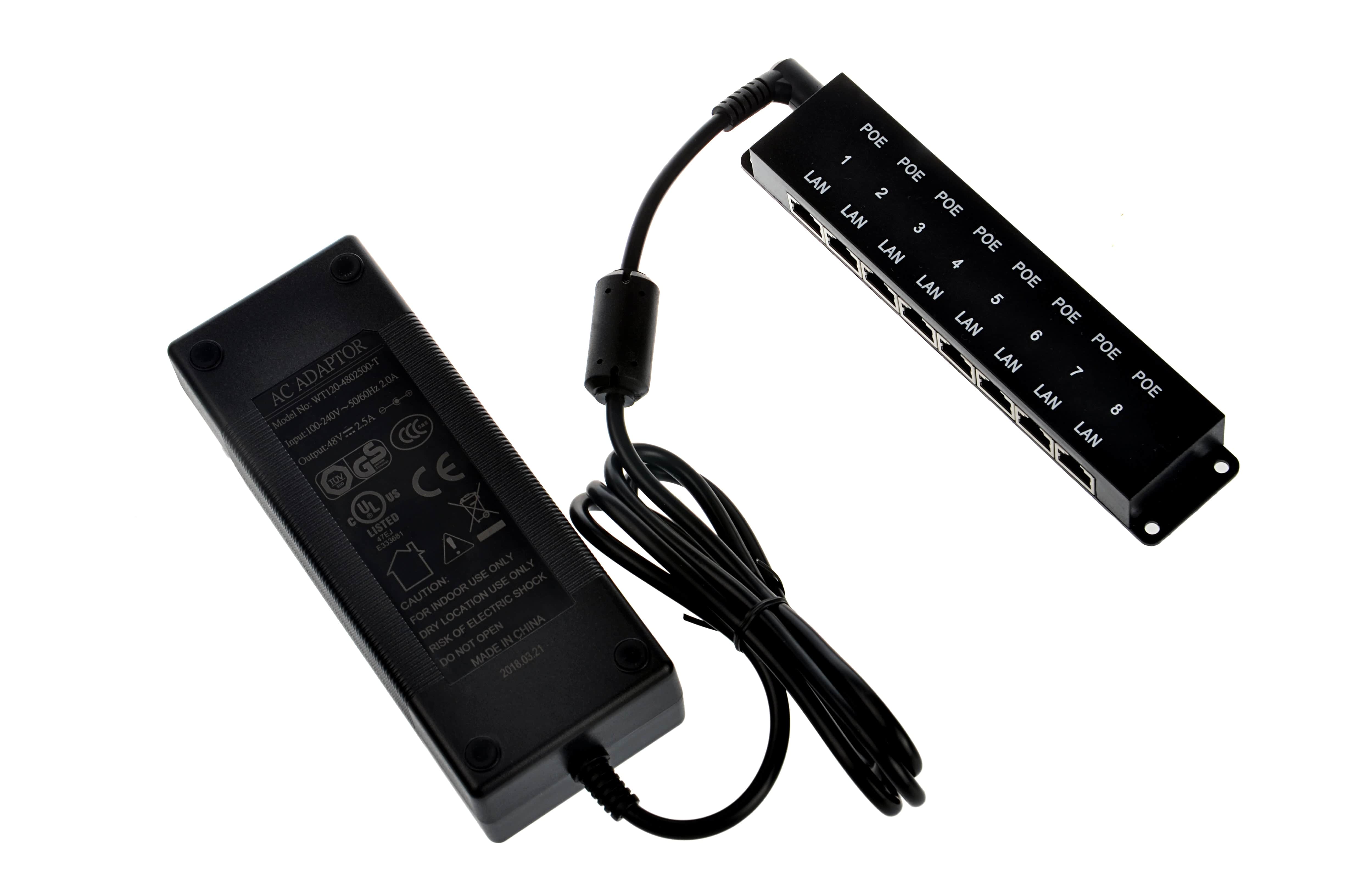 PoE Texas Injector 8 Port 10/100 Mode B PoE Injector with 48V 60W Power Supply