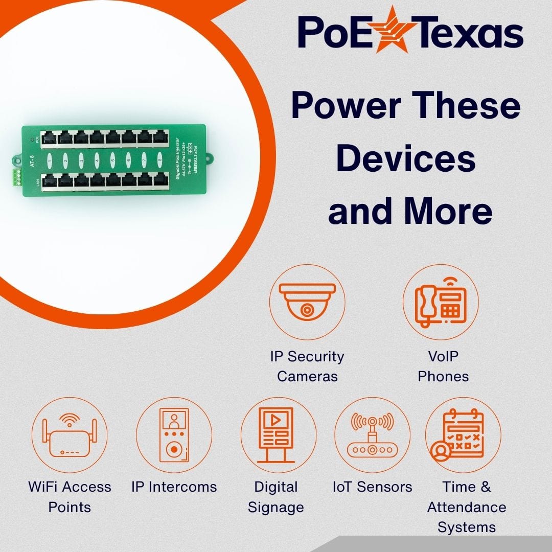 PoE Texas Injector 8 Port Active Gigabit Mode A PoE Injector (Power Supply Not Included)