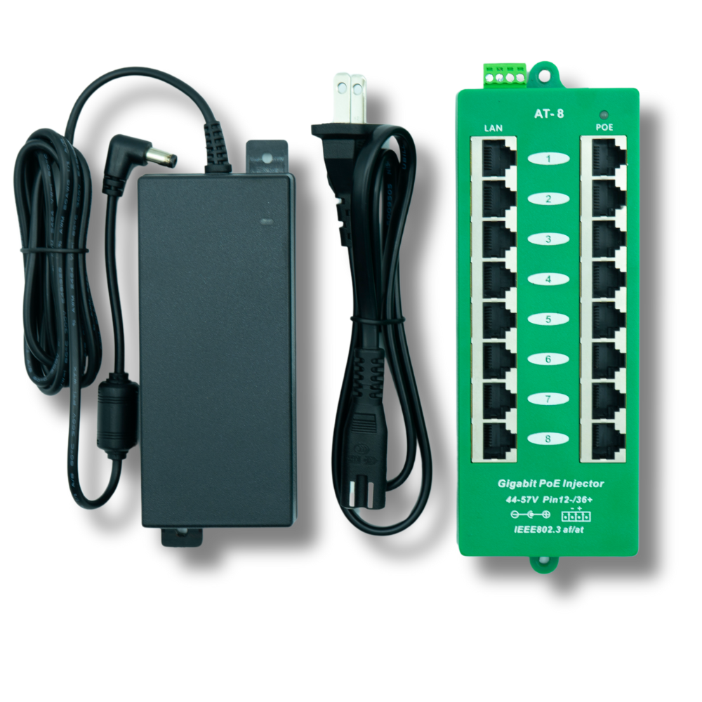 PoE Texas Injector 8 Port Active Gigabit Mode A PoE Injector with 48 Volt 60 Watt Power Supply
