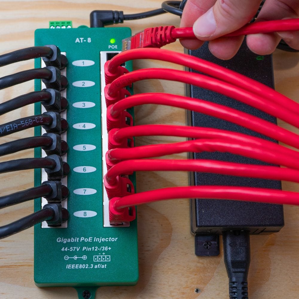 PoE Texas Injector 8 Port Active Gigabit Mode A PoE Injector with 48 Volt 60 Watt Power Supply