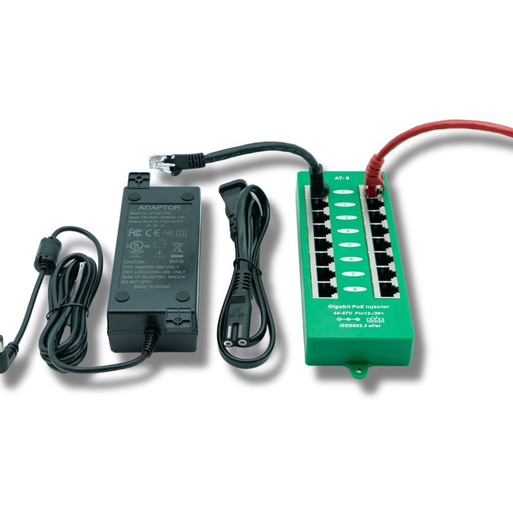 PoE Texas Injector 8 Port Active Gigabit Mode A PoE Injector with 48 Volt 60 Watt Power Supply